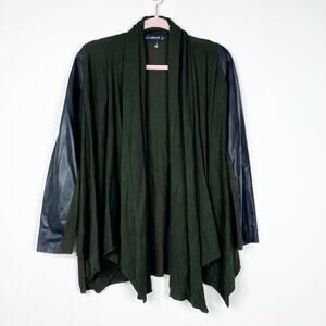 2/$30 ZARA Drapey Open Cardigan Olive Green S Black Faux Leather #5504